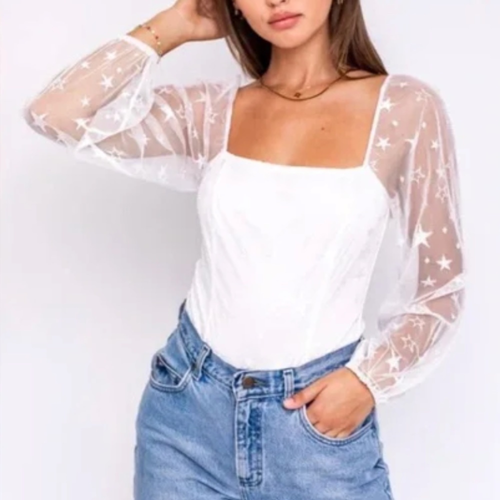 Le Lis Black Star Long Sleeve Bodysuit Size S